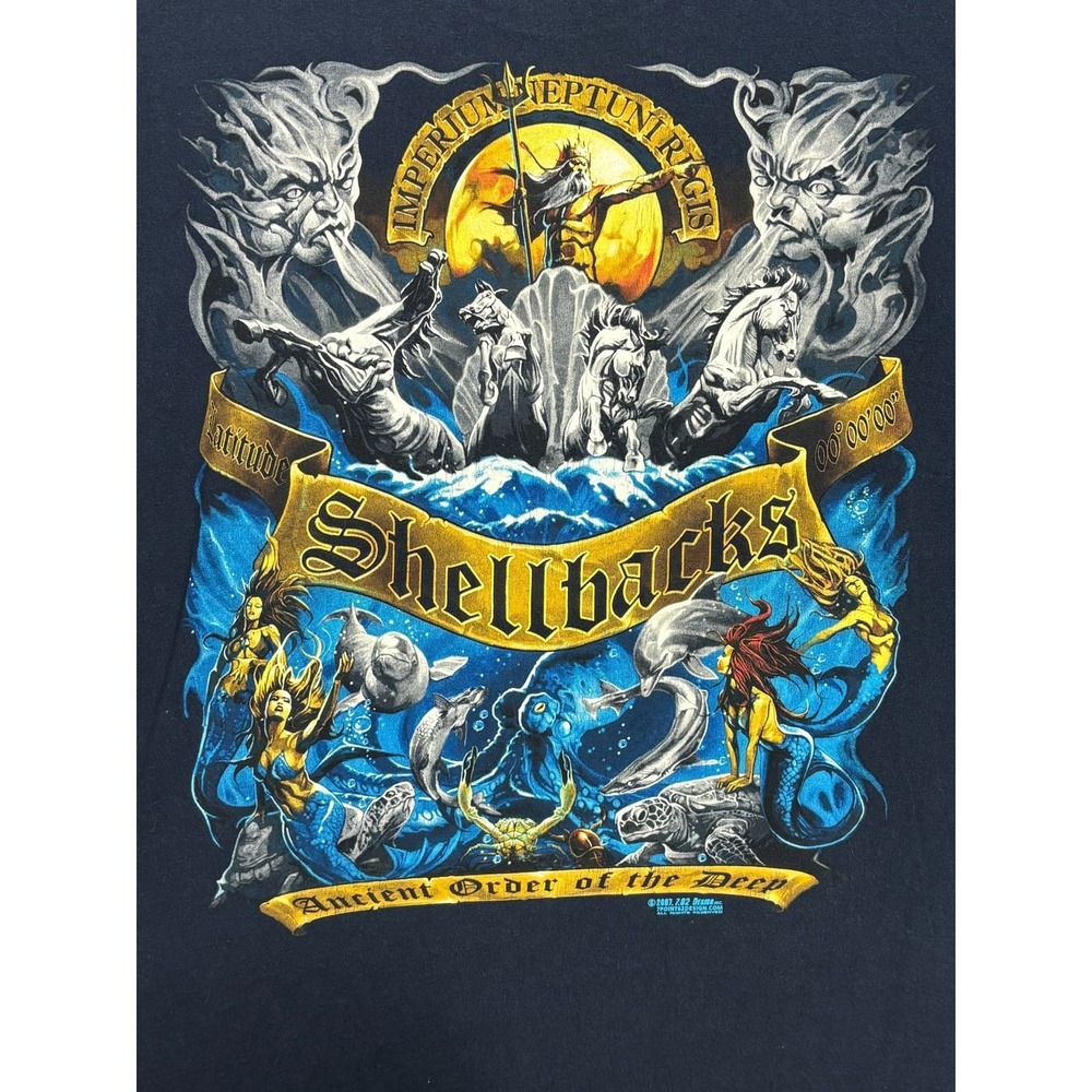 Shellbacks Ancient Order Of The Deep‎ Graphic T-Shirt Mens Blue 2XL 7.62 Design